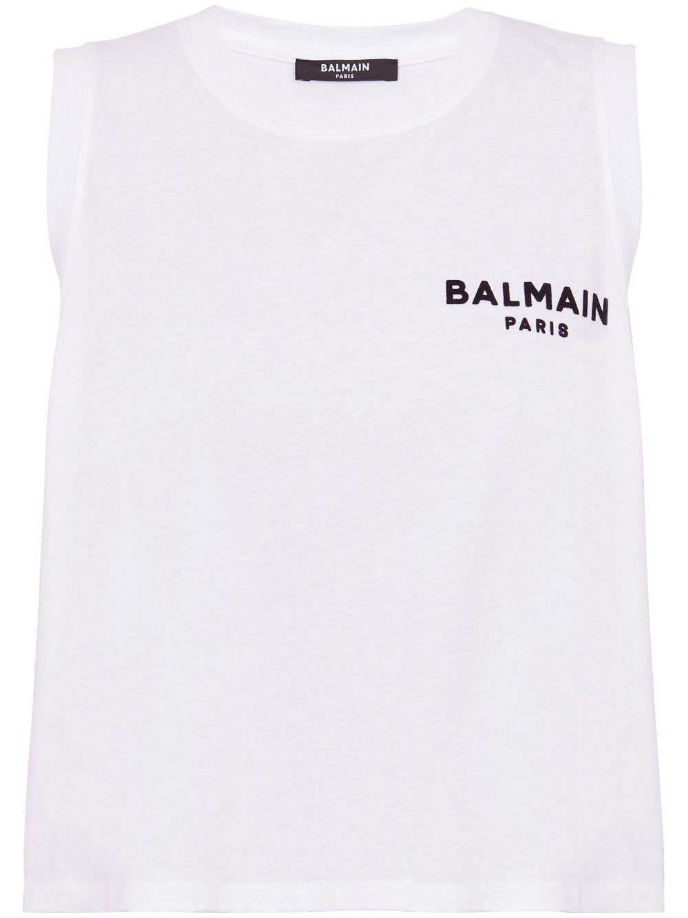 Balmain logo-flocked cotton top - White von Balmain