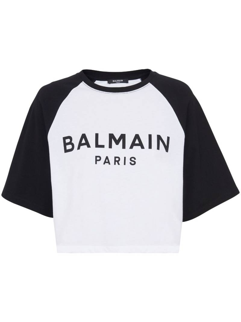 Balmain logo-print cropped cotton T-shirt - White von Balmain