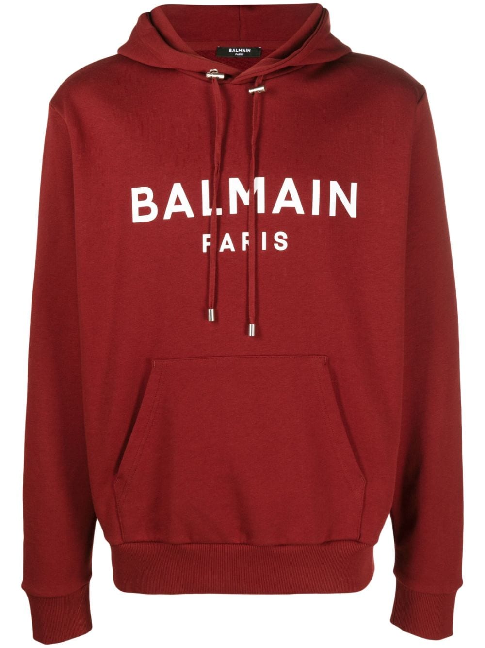 Balmain logo-print drawstring cotton hoodie - Red von Balmain