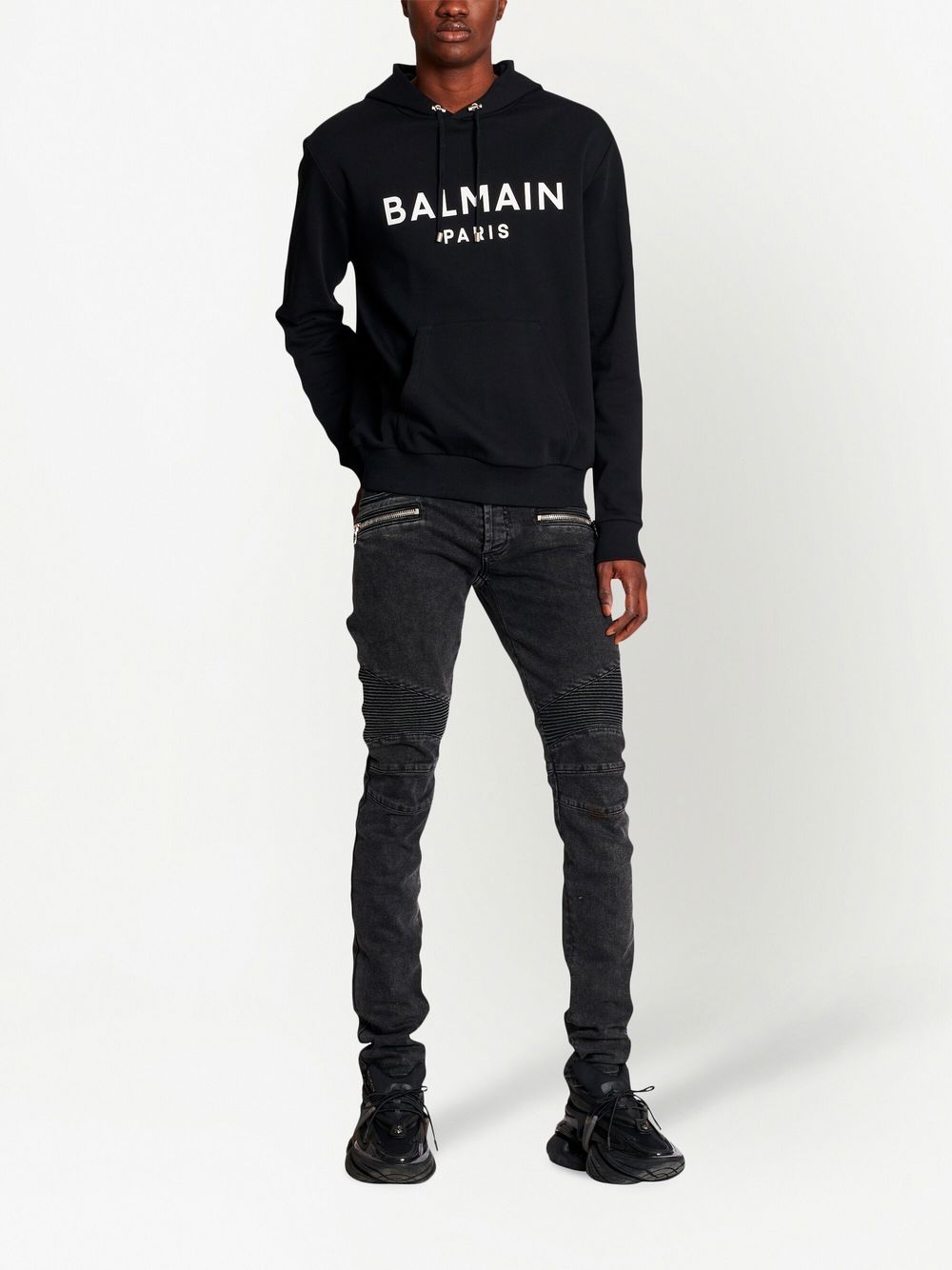 Balmain logo-print drawstring hoodie - Black von Balmain