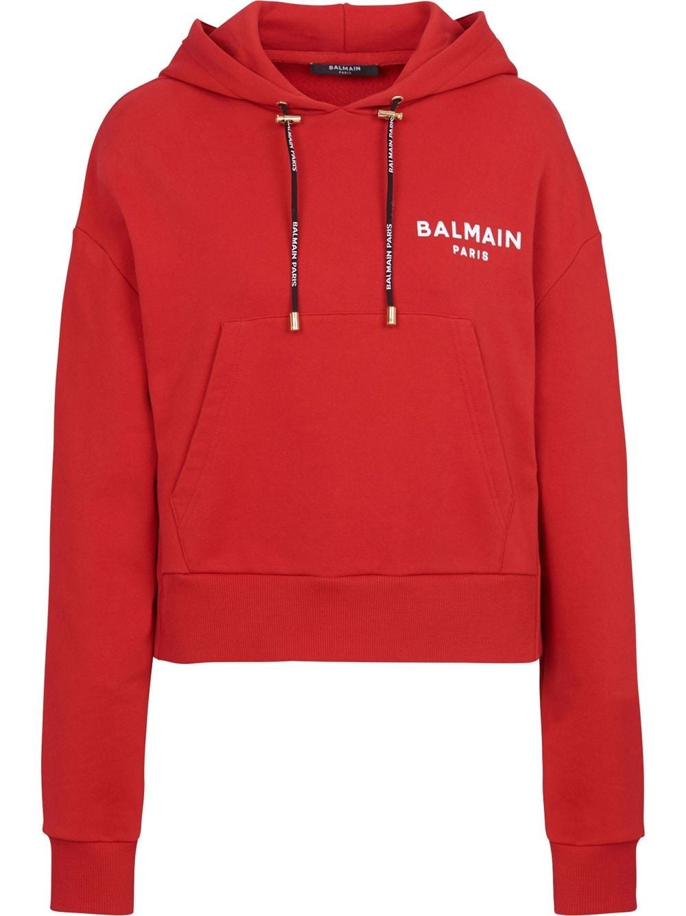 Balmain logo print drawstring hoodie - Red von Balmain