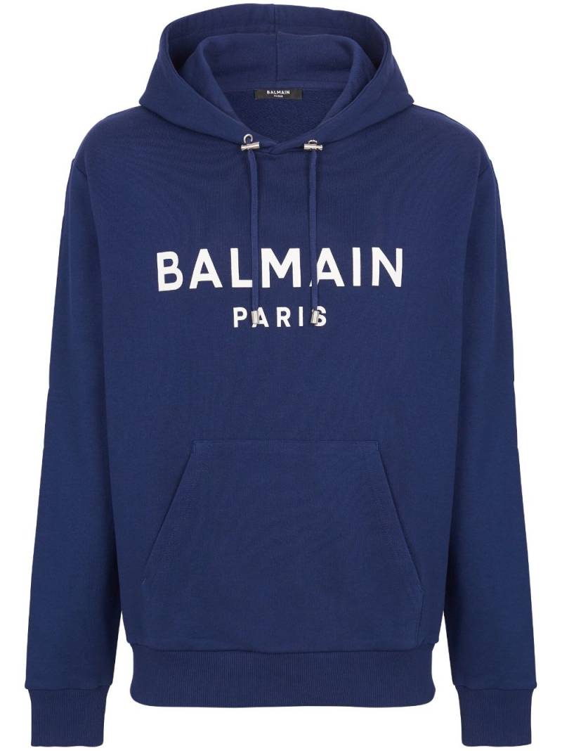 Balmain logo-print long-sleeved hoodie - Blue von Balmain