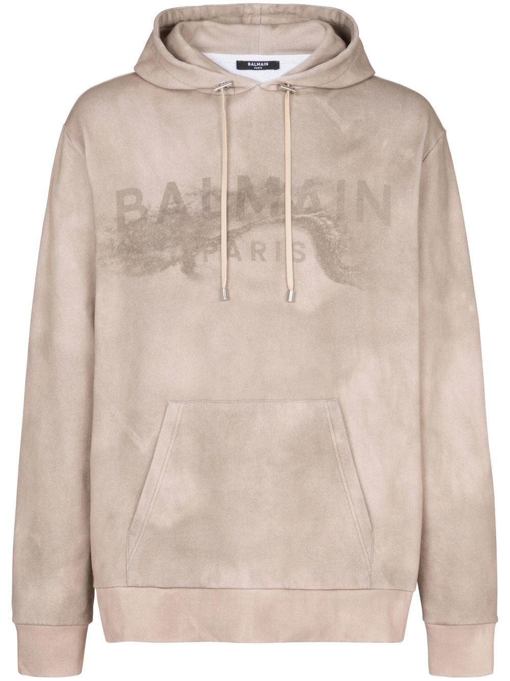 Balmain logo-print organic-cotton hoodie - Neutrals von Balmain