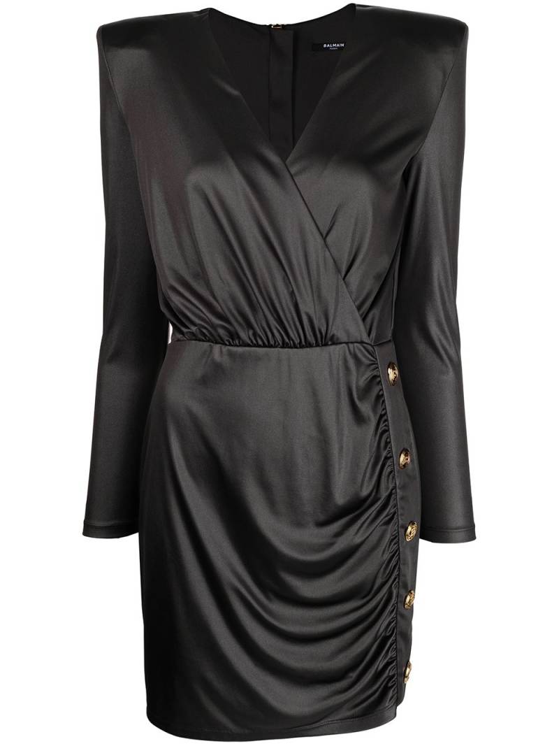 Balmain metallic draped padded-shoulder dress - Black von Balmain
