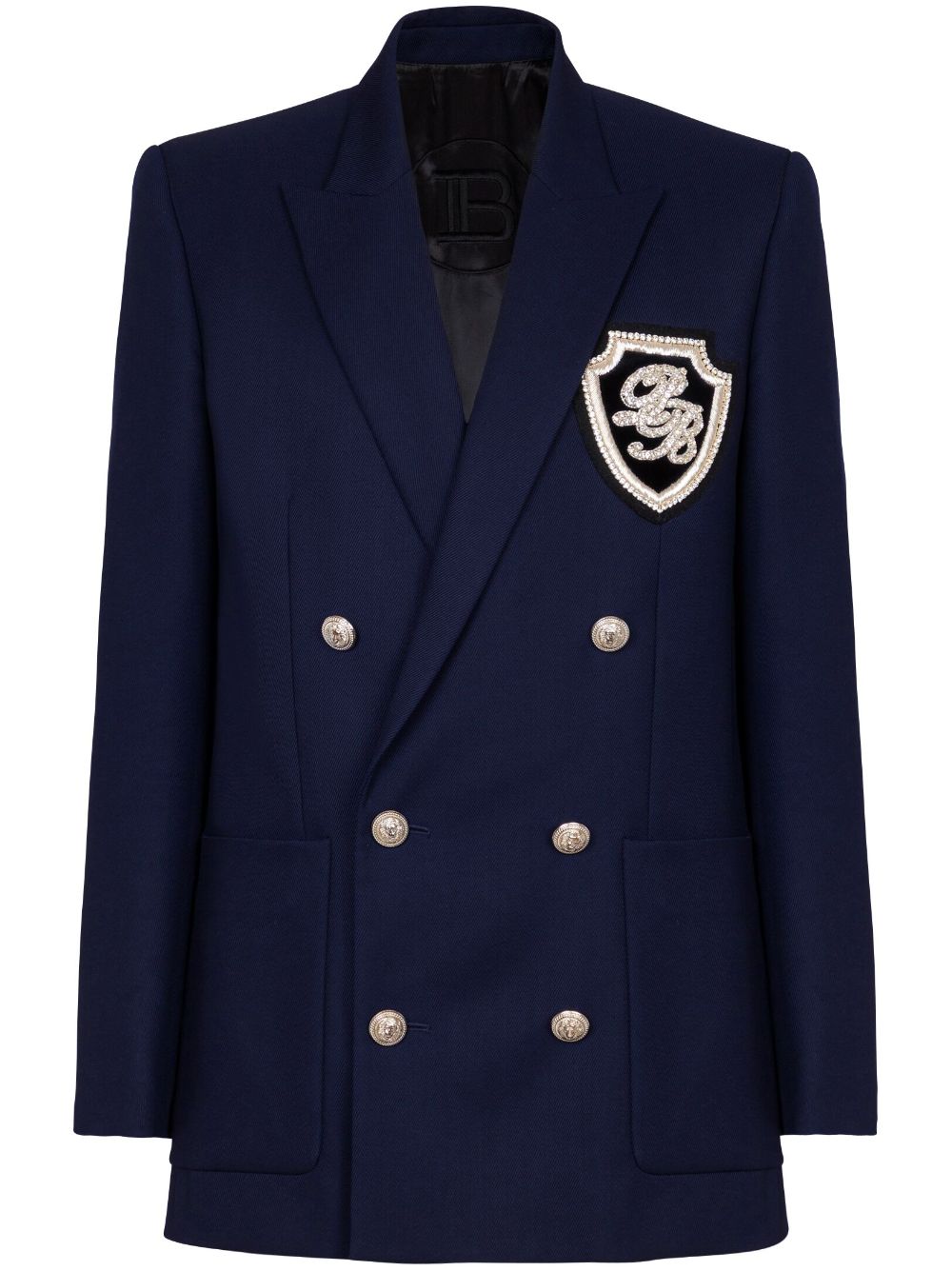 Balmain monogram-badge virgin-wool blazer - Blue von Balmain