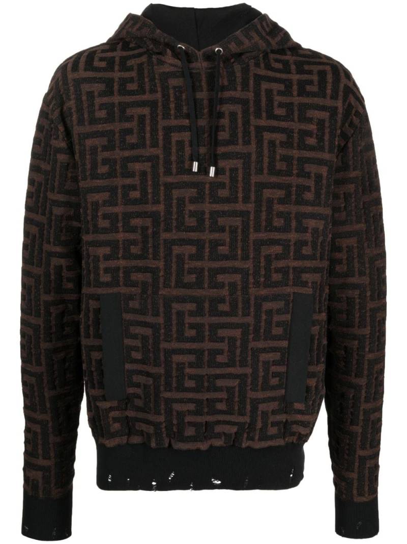 Balmain monogram-jacquard cotton hoodie - Brown von Balmain