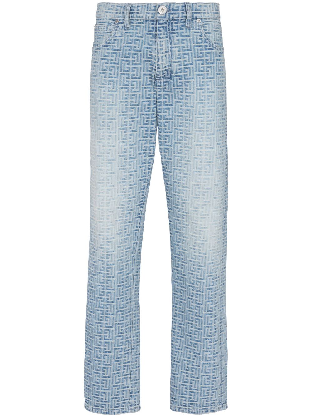 Balmain monogram-jacquard straight-leg jeans - Blue von Balmain