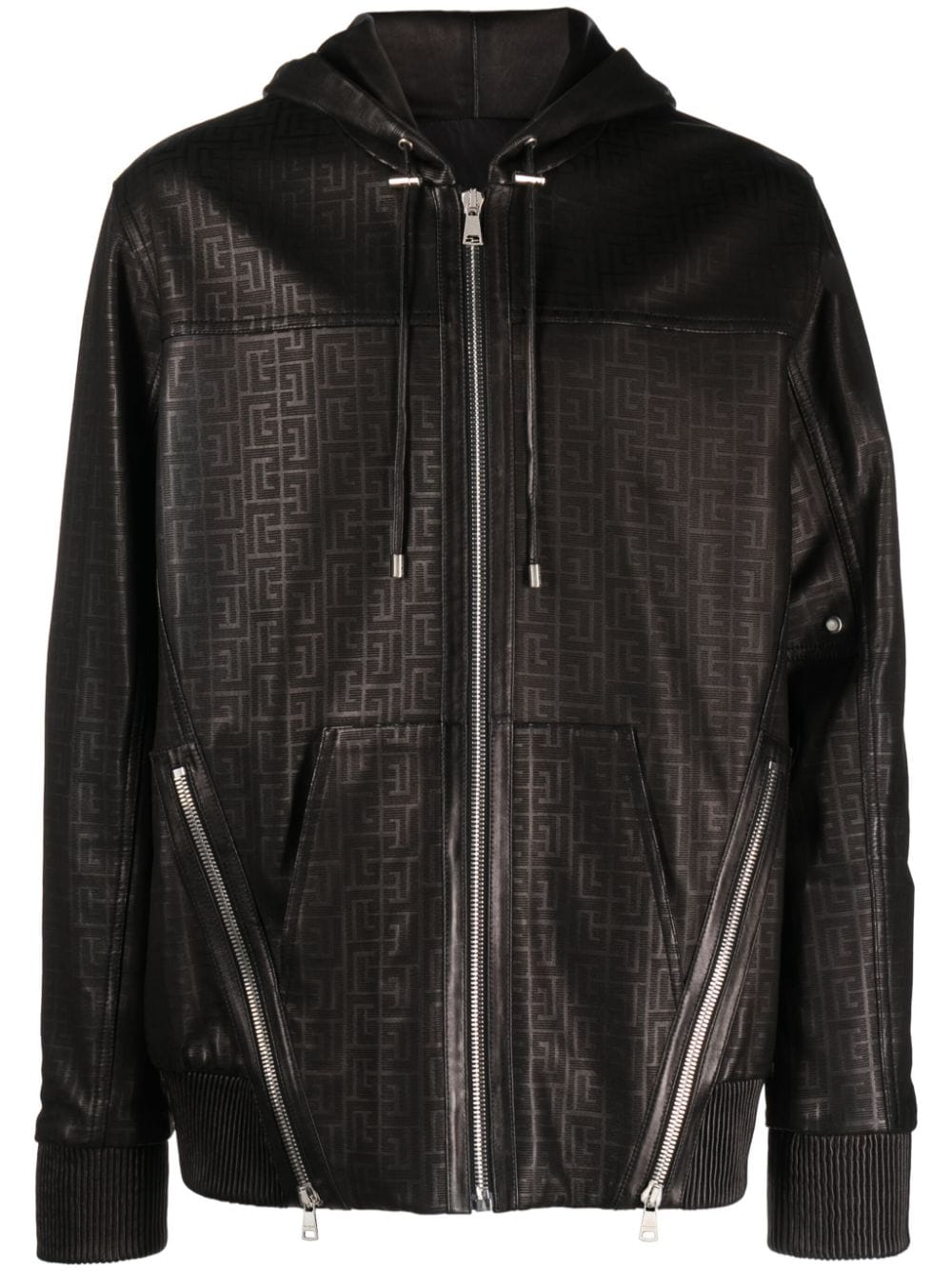 Balmain monogram laser-cut leather hoodie - Black von Balmain