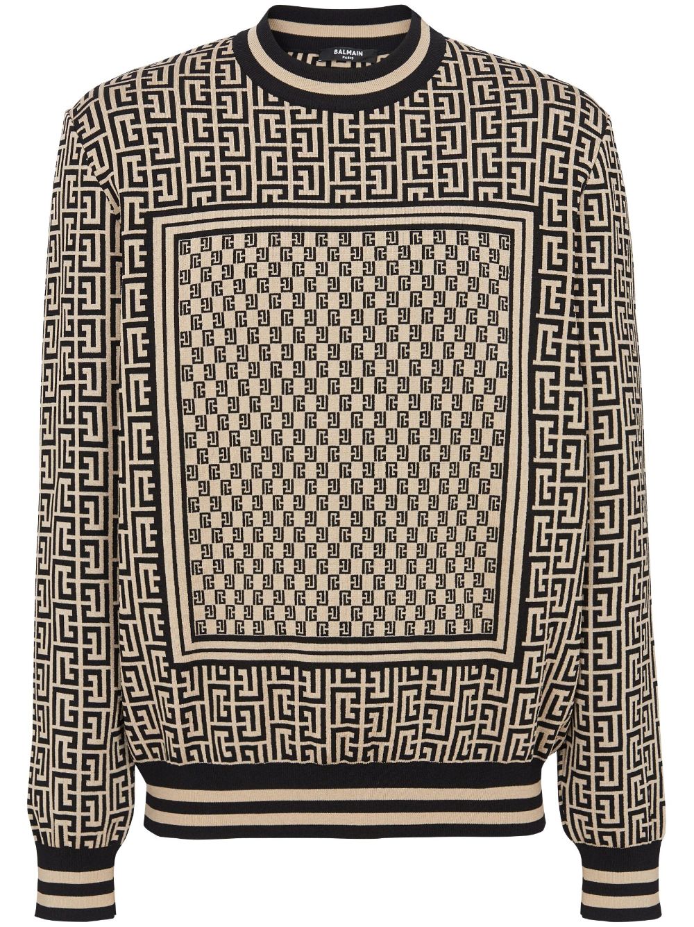 Balmain monogram-pattern crew-neck jumper - Brown von Balmain