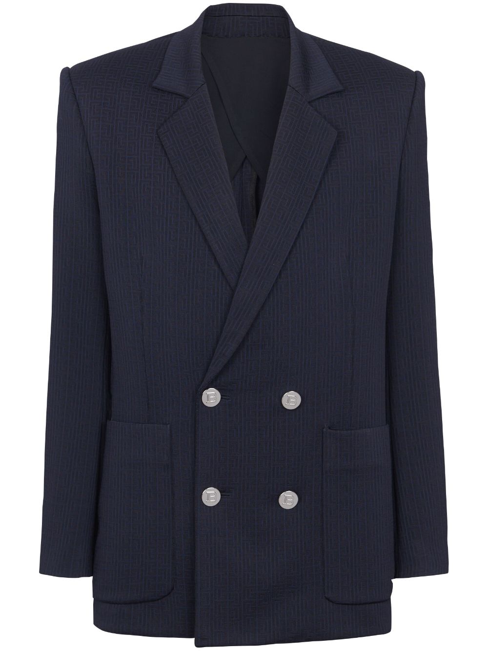 Balmain monogram-pattern double-breasted blazer - Blue von Balmain