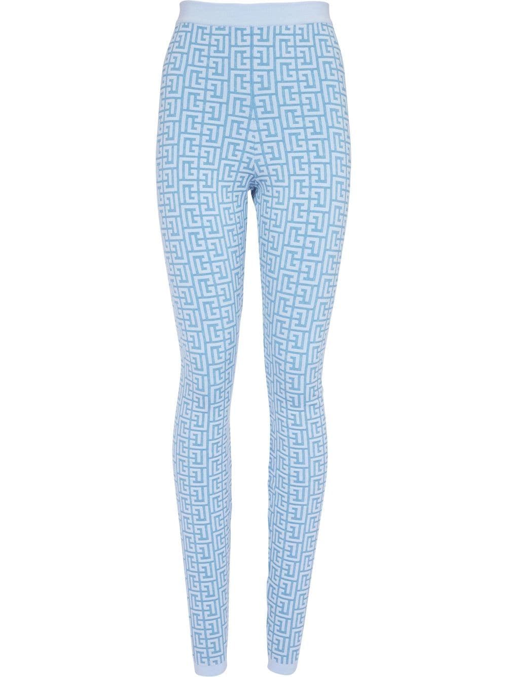 Balmain monogram pattern knitted leggings - Blue von Balmain