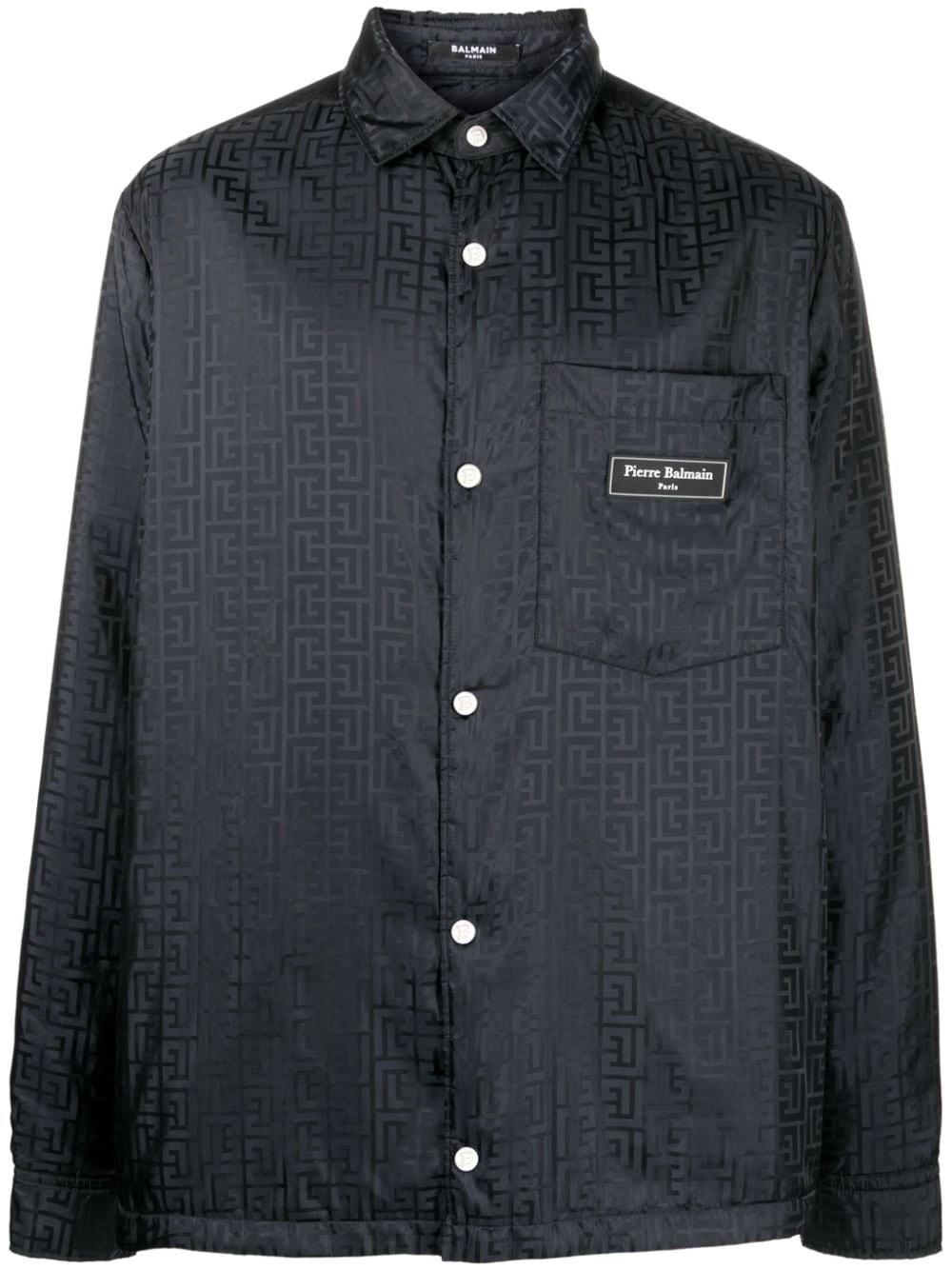 Balmain monogram-pattern logo-patch shirt - Black von Balmain