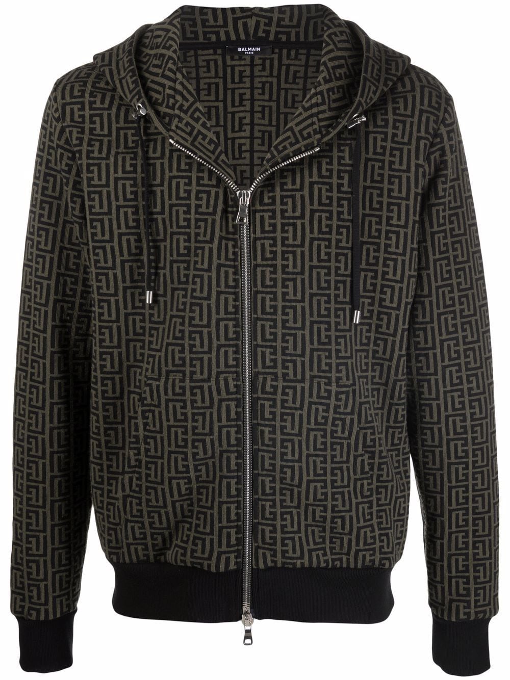 Balmain monogram-pattern zip-fastening hoodie - Green von Balmain