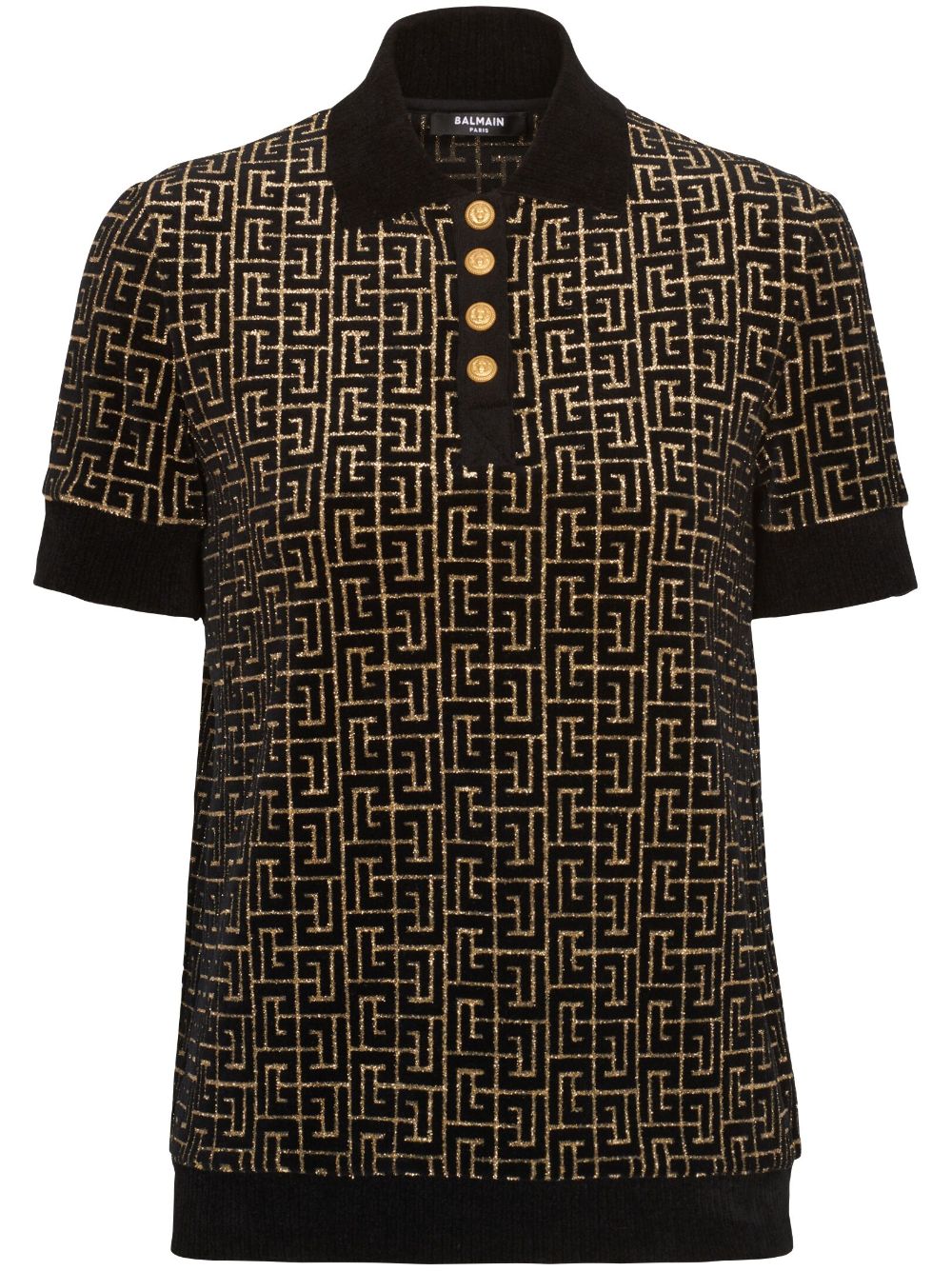 Balmain monogram-print buttoned polo shirt - Black von Balmain