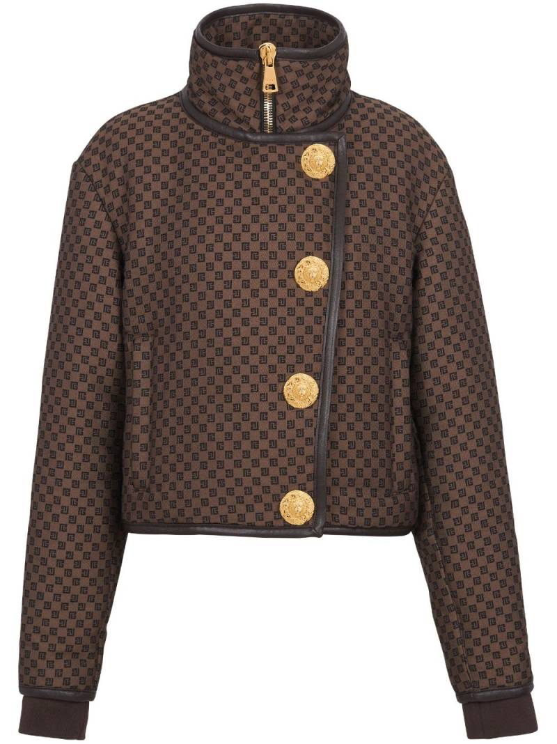 Balmain monogram-print cropped jacket - Brown von Balmain