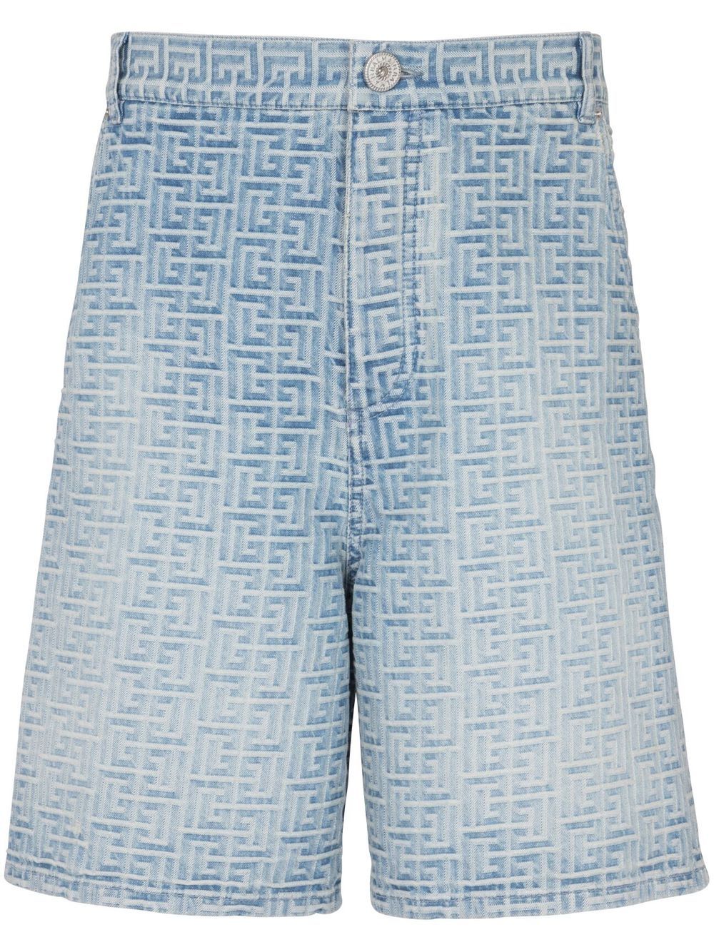 Balmain monogram print denim shorts - Blue von Balmain