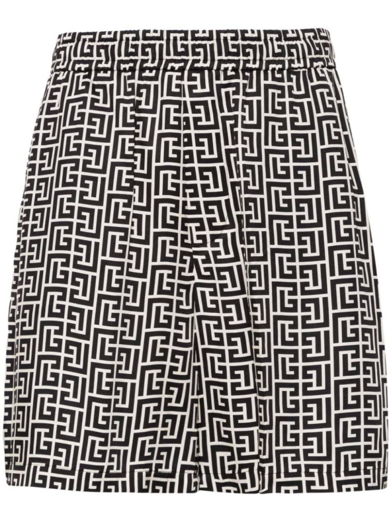 Balmain monogram-print elasticated-waist shorts - Black von Balmain