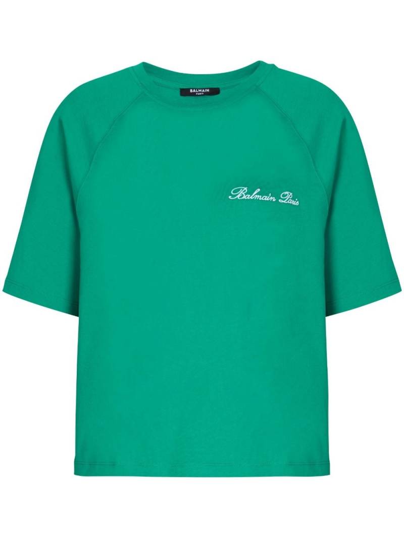 Balmain Signature-embroidered cropped T-shirt - Green von Balmain