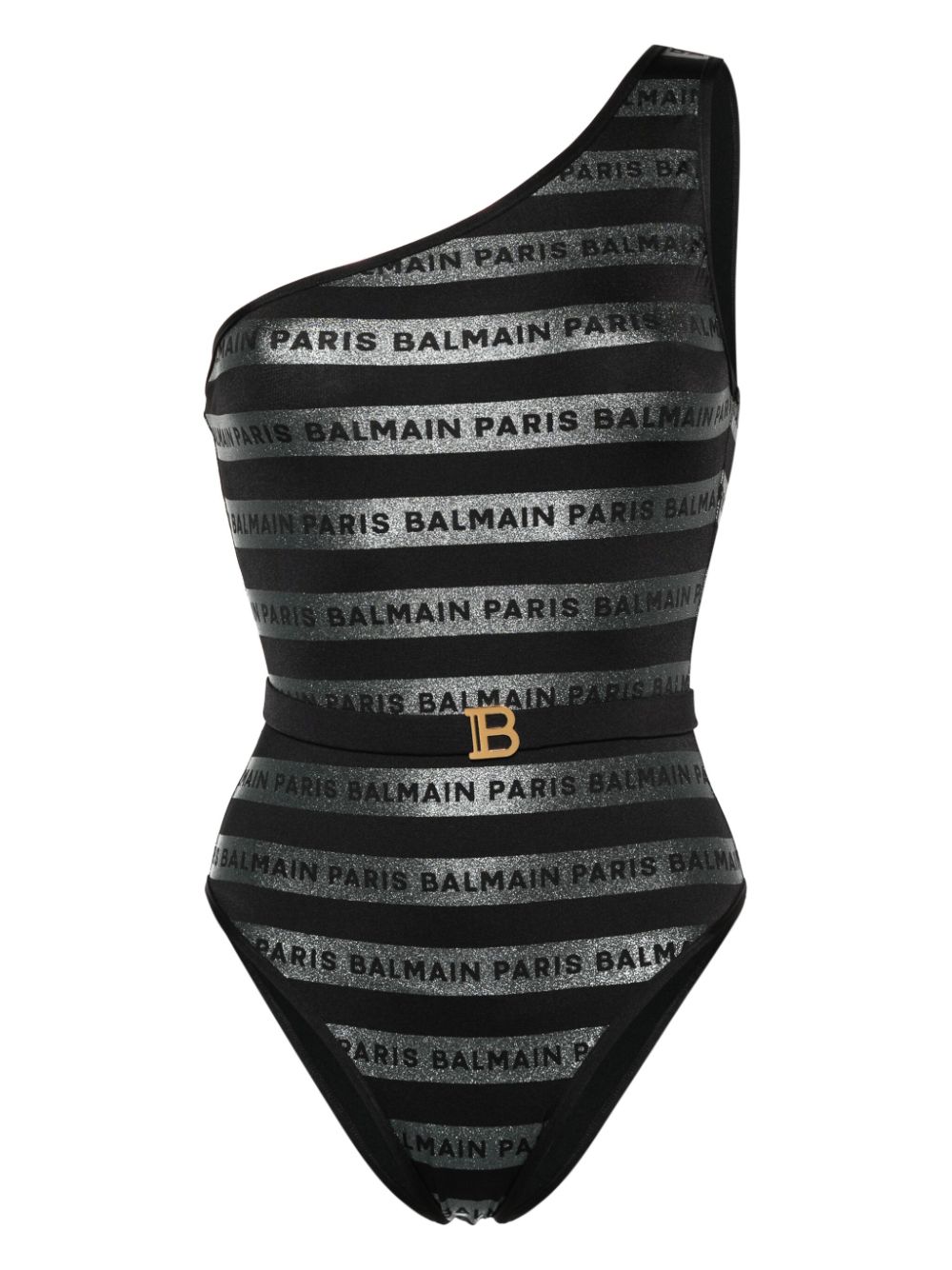 Balmain one-shoulder logo-print swimsuit - Black von Balmain