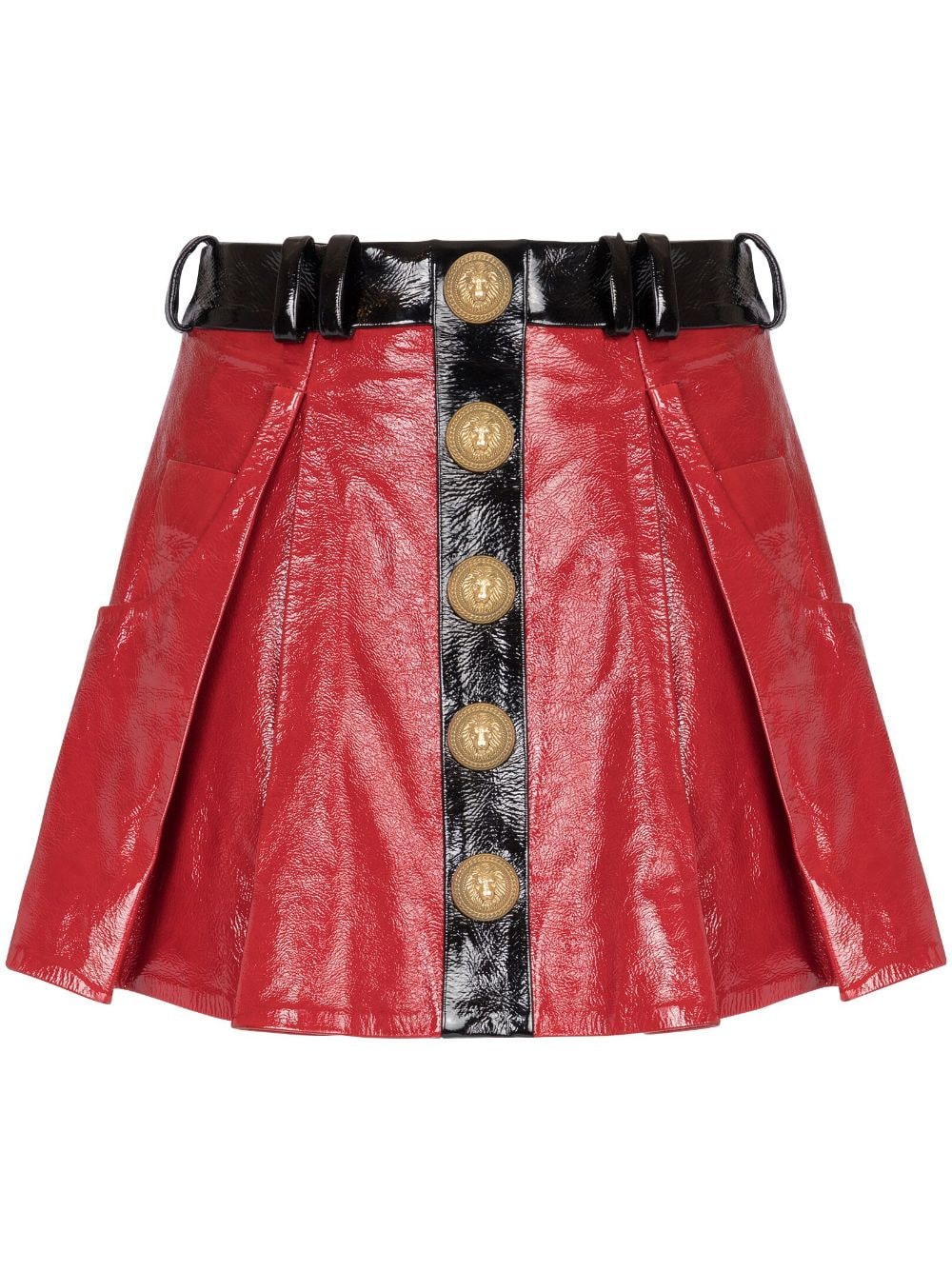 Balmain pleated patent leather miniskirt - Red von Balmain