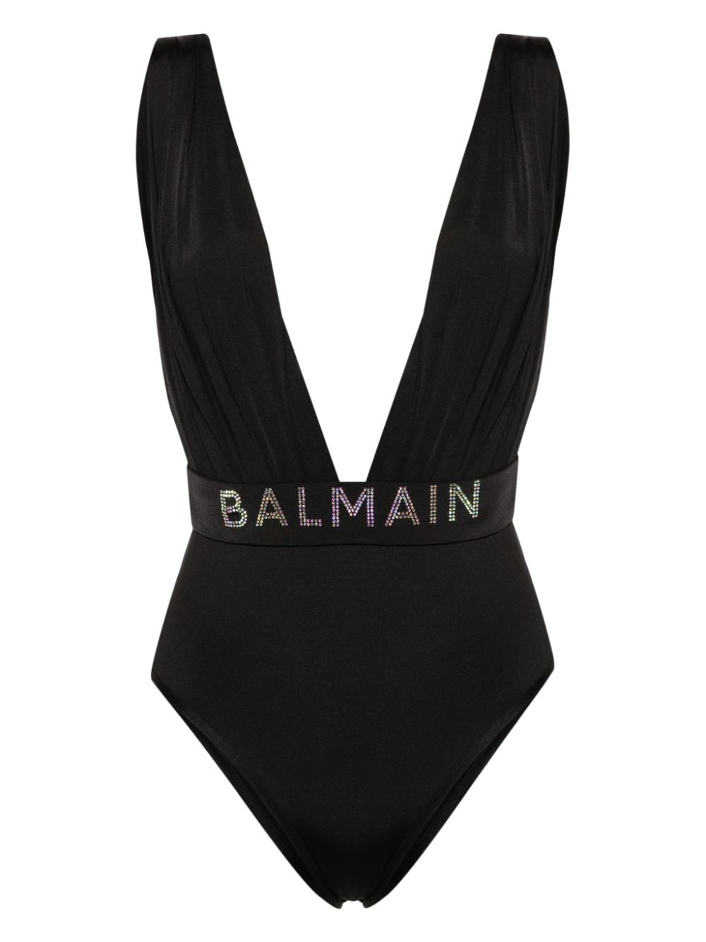 Balmain rhinestone-detailed draped swimsuit - Black von Balmain