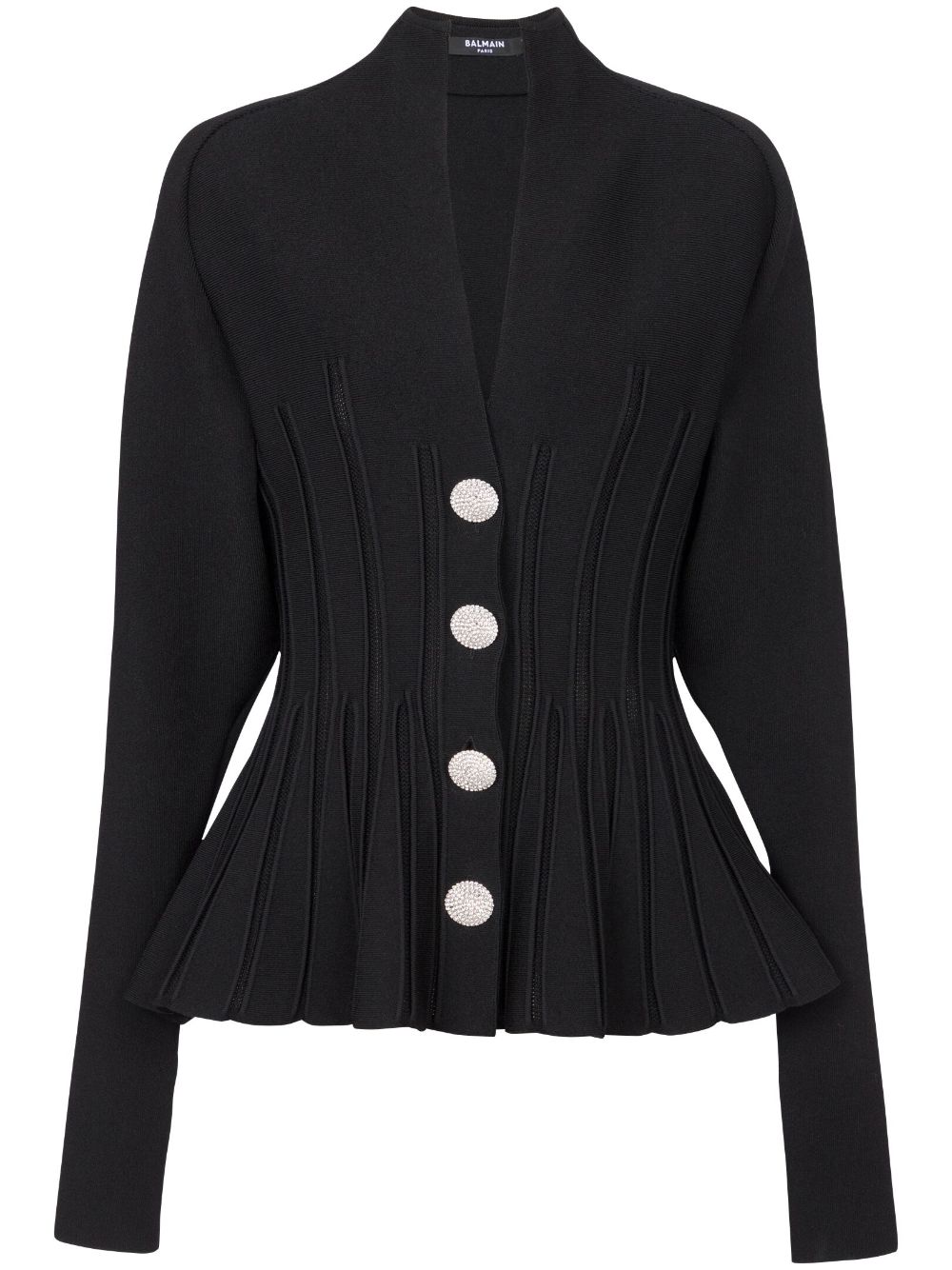 Balmain rib-knit pleated cardigan - Black von Balmain