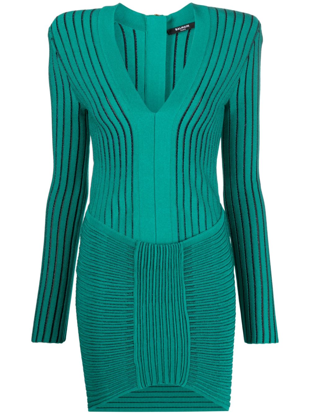 Balmain ribbed V-neck mini dress - Green von Balmain