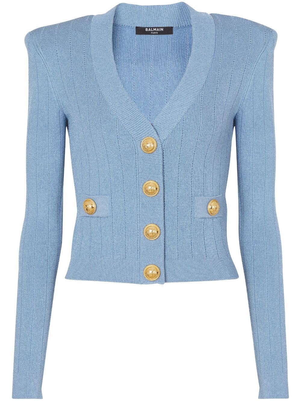 Balmain ribbed-knit V-neck cardigan - Blue von Balmain