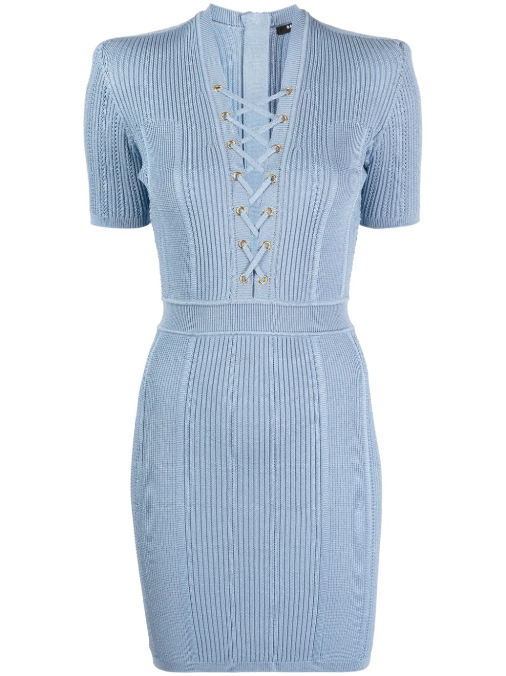 Balmain ribbed-knit mini dress - Blue von Balmain