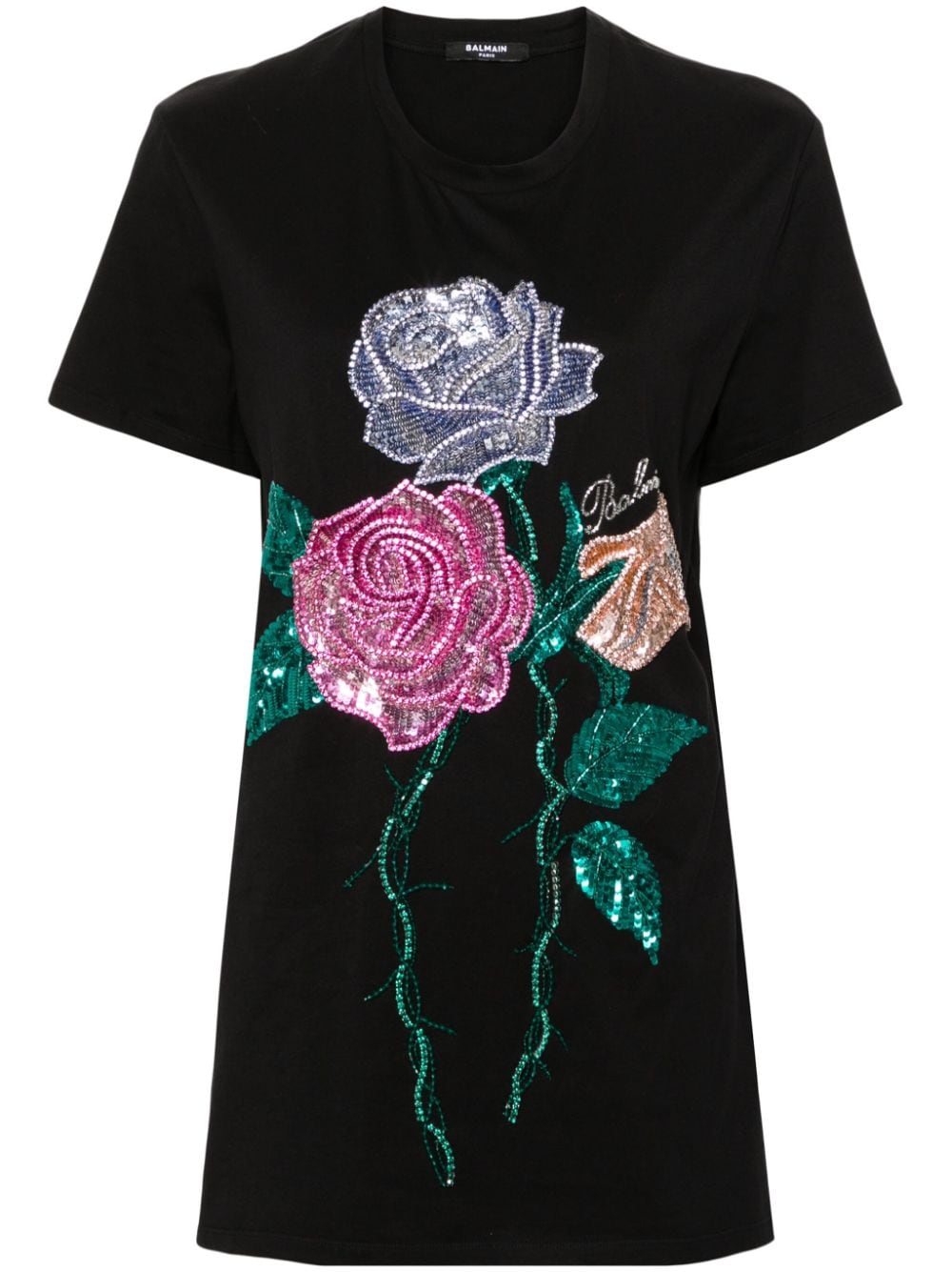 Balmain rose-appliqué cotton T-shirt - Black von Balmain
