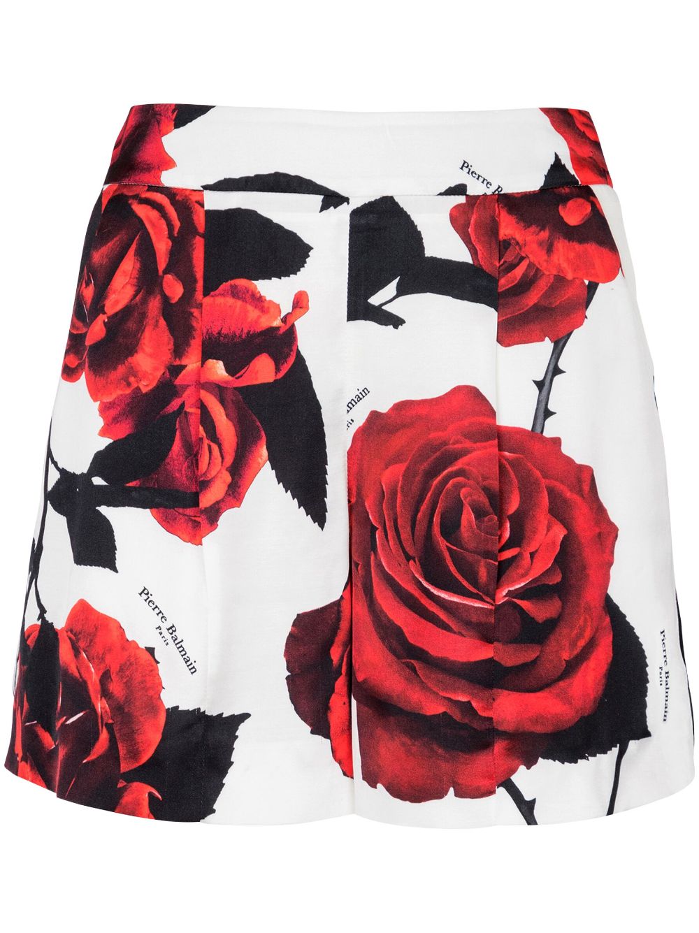 Balmain rose-print satin shorts - White von Balmain