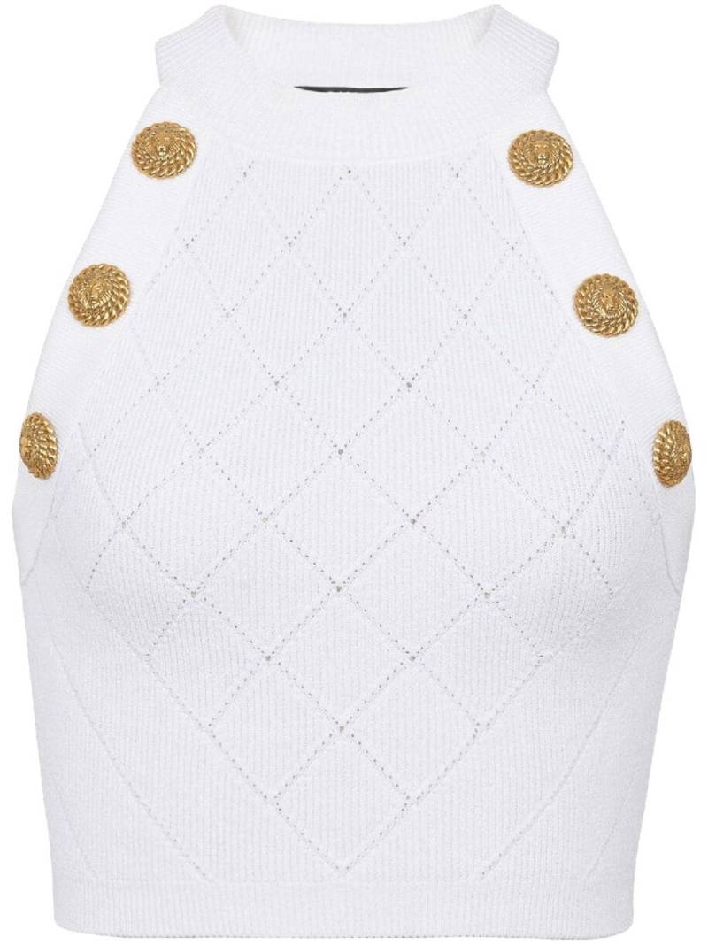 Balmain 6-Button knitted crop top - White von Balmain