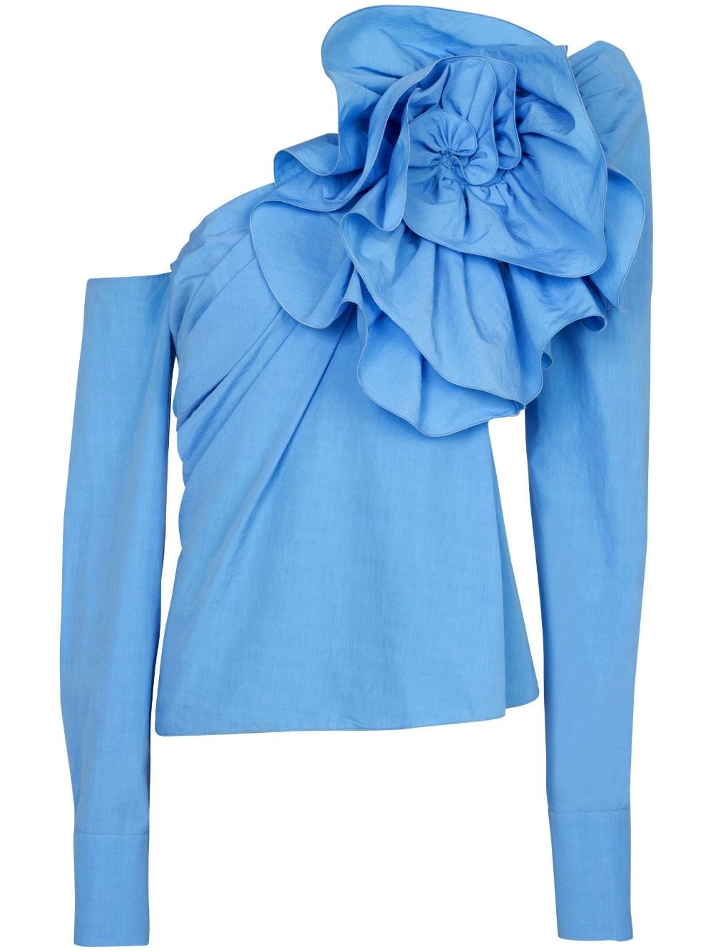 Balmain ruffle-detailed asymmetric blouse - Blue von Balmain