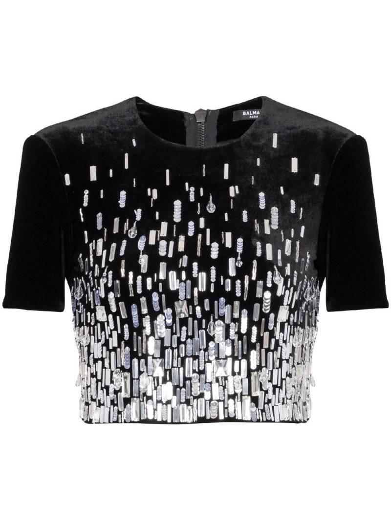 Balmain sequin-embellished cropped blouse - Black von Balmain