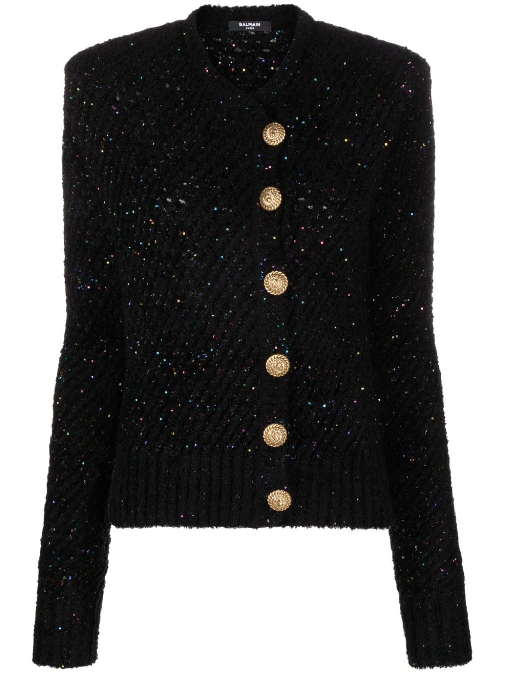 Balmain sequinned ribbed-knit cardigan - Black von Balmain