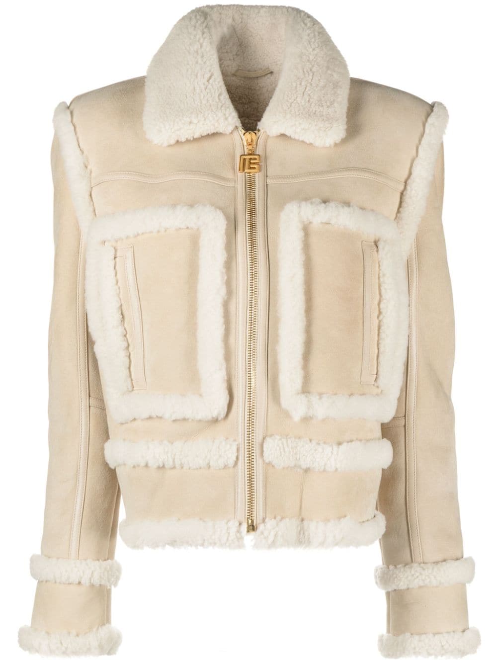 Balmain shearling-trimmed lambskin jacket - Neutrals von Balmain