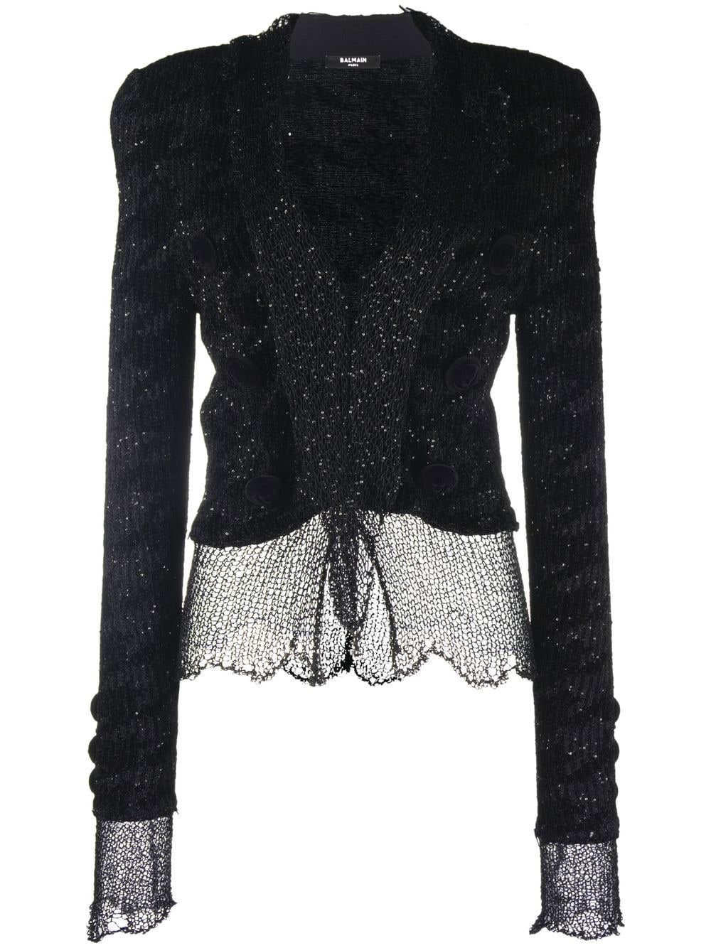 Balmain sheer tie-front knit jacket - Black von Balmain