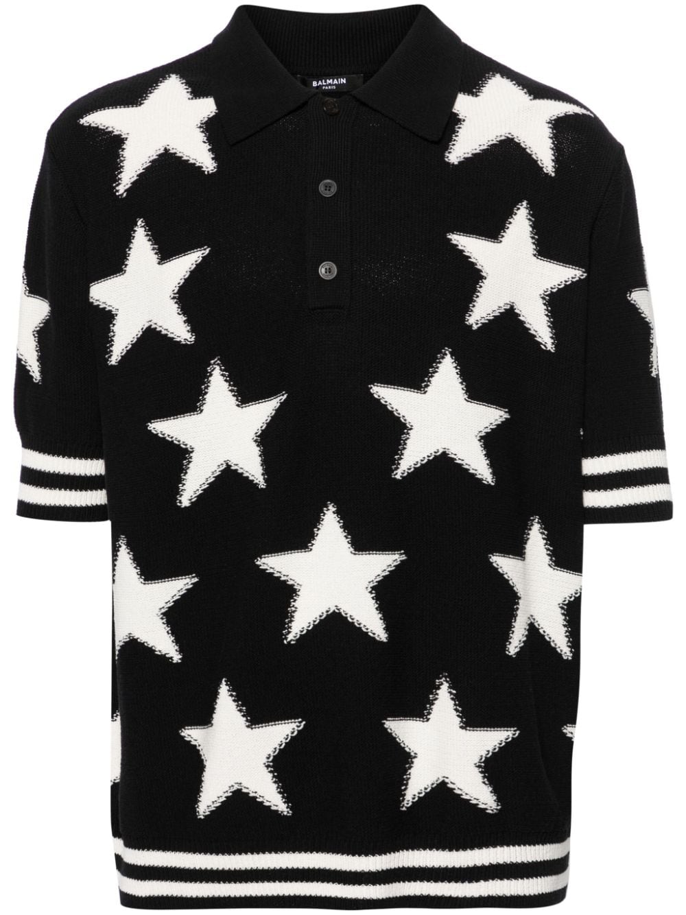 Balmain star intarsia-knit polo jumper - Black von Balmain