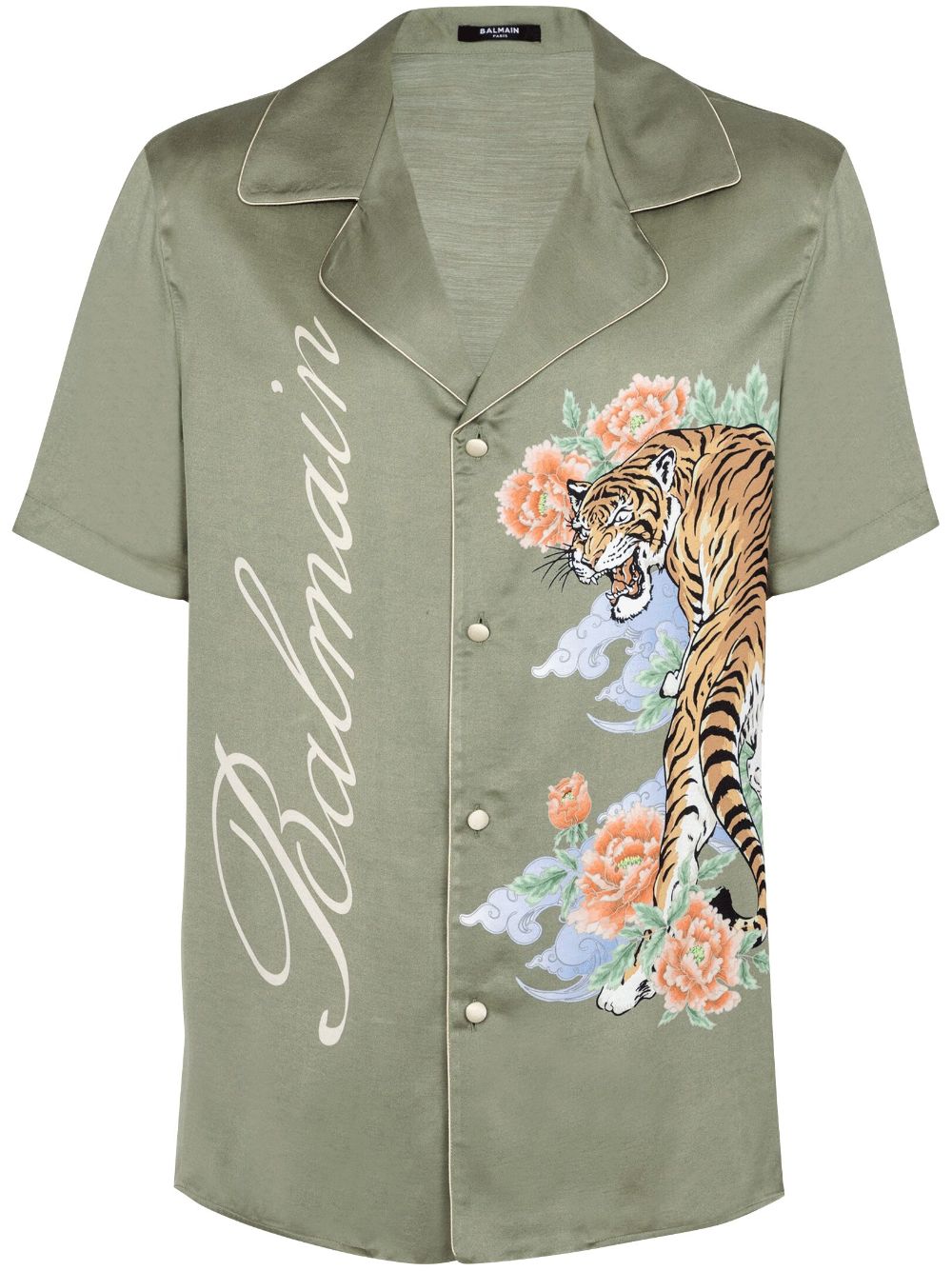 Balmain tiger-print satin shirt - Green von Balmain