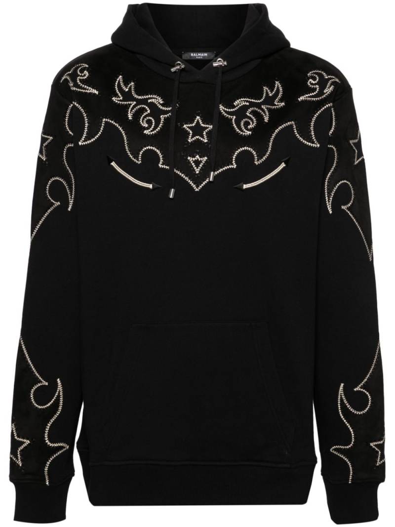 Balmain western-style whipstitch cotton hoodie - Black von Balmain