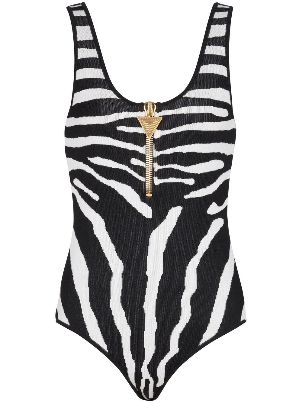 Balmain zebra-print zip-up bodysuit - Black von Balmain