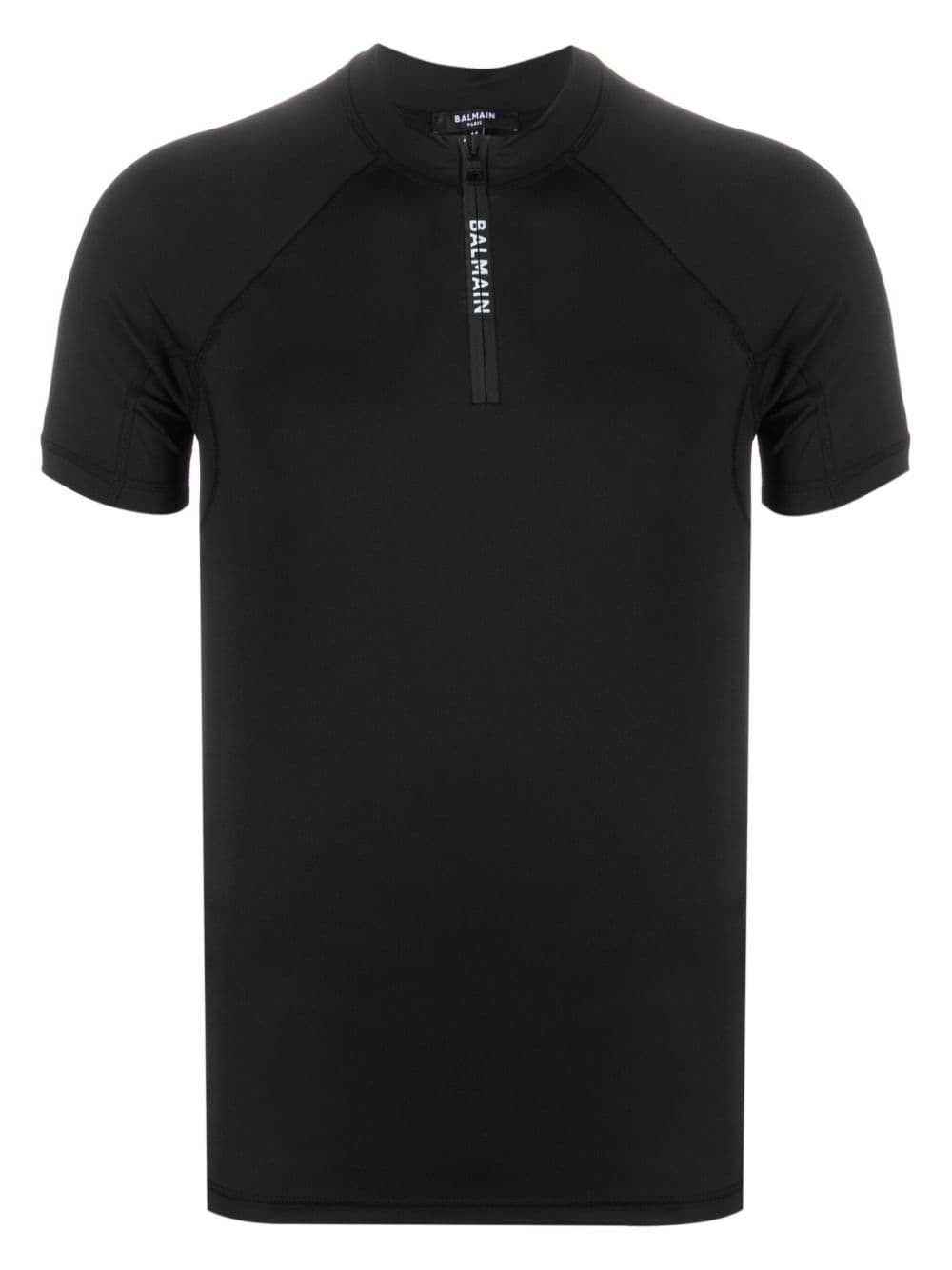 Balmain zip-up logo-print T-shirt - Black von Balmain