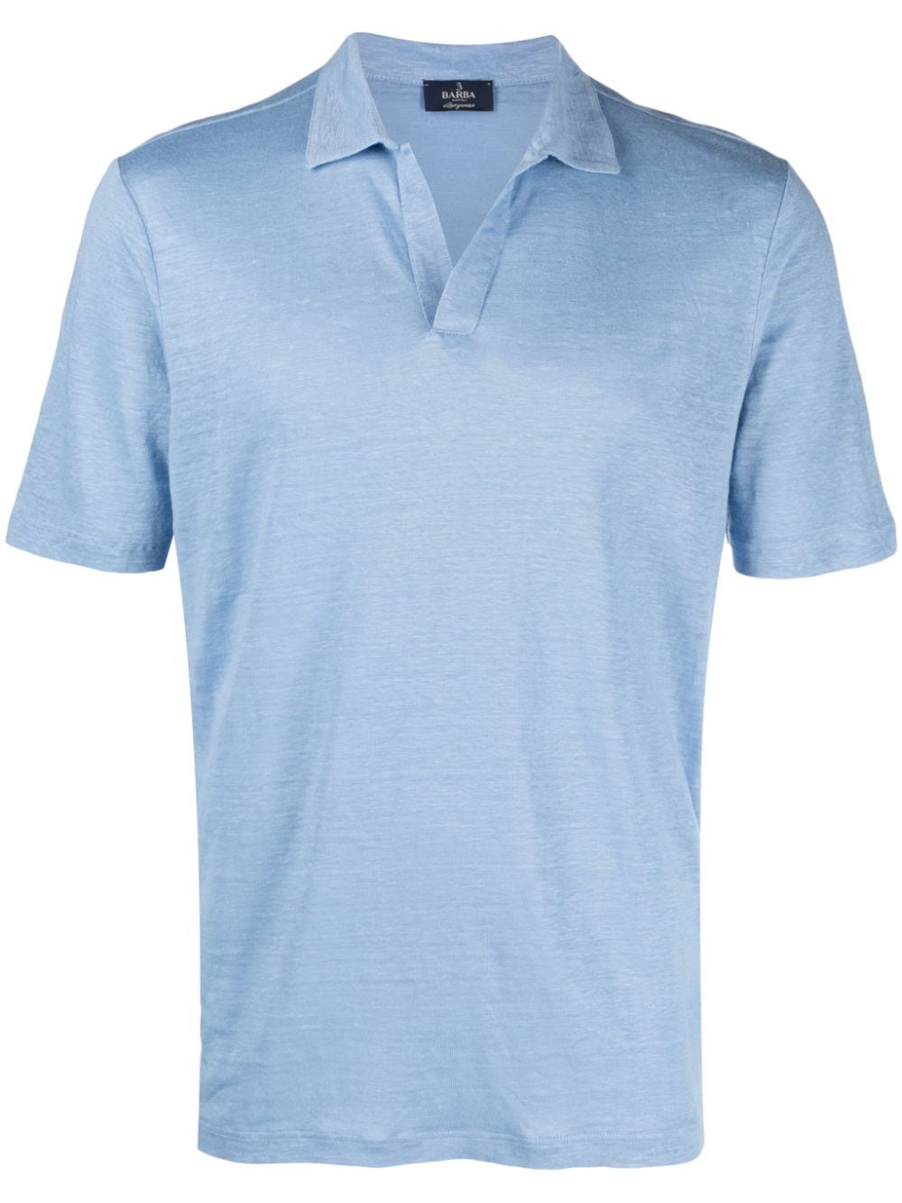 Barba V-neck linen polo shirt - Blue von Barba