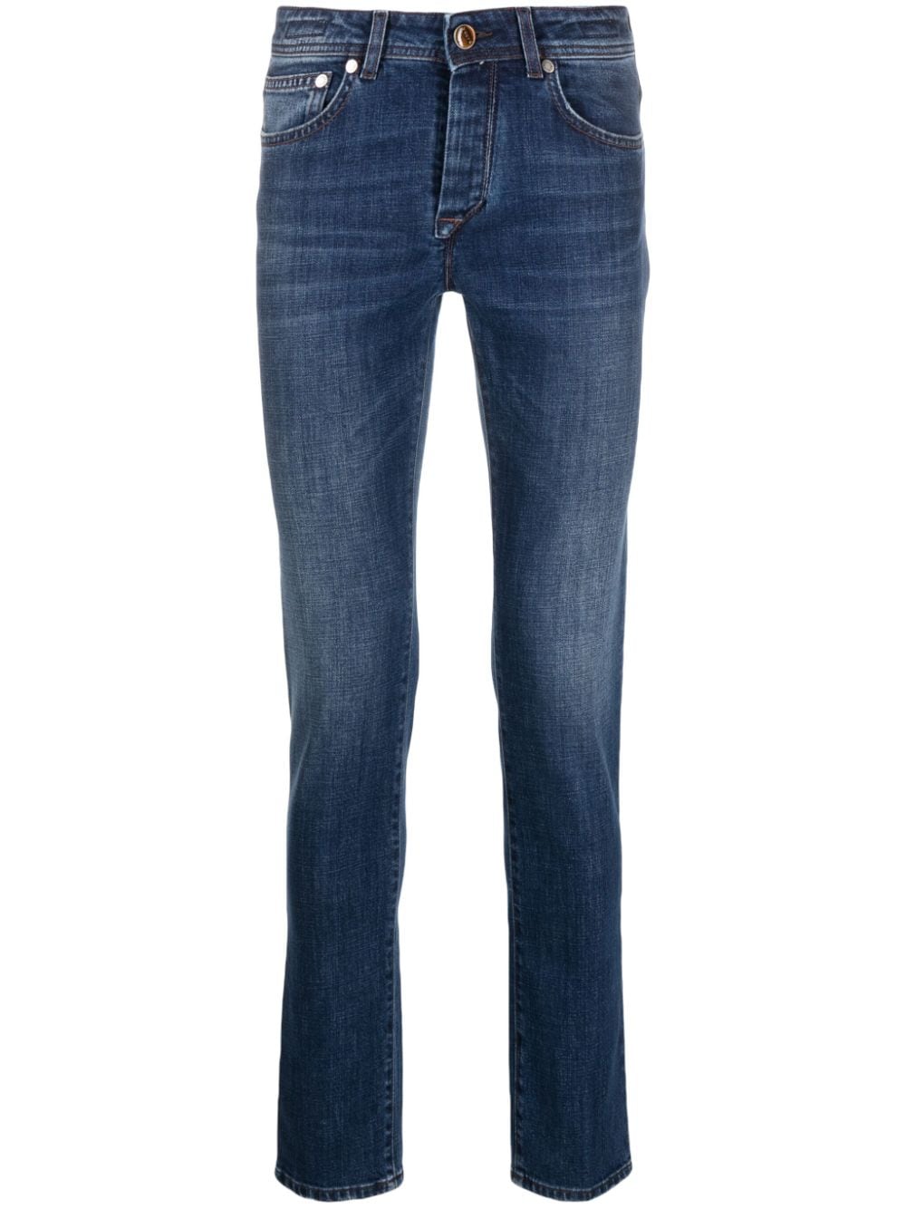 Barba logo-patch slim-cut jeans - Blue von Barba