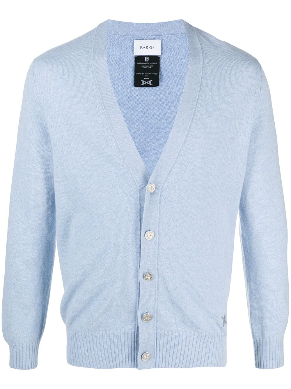 Barrie logo appliqué cashmere cardigan - Blue von Barrie