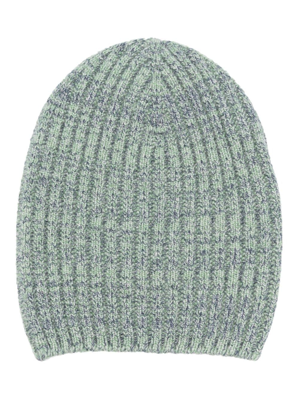 Barrie mélange-effect ribbed-knit cashmere beanie - Green von Barrie