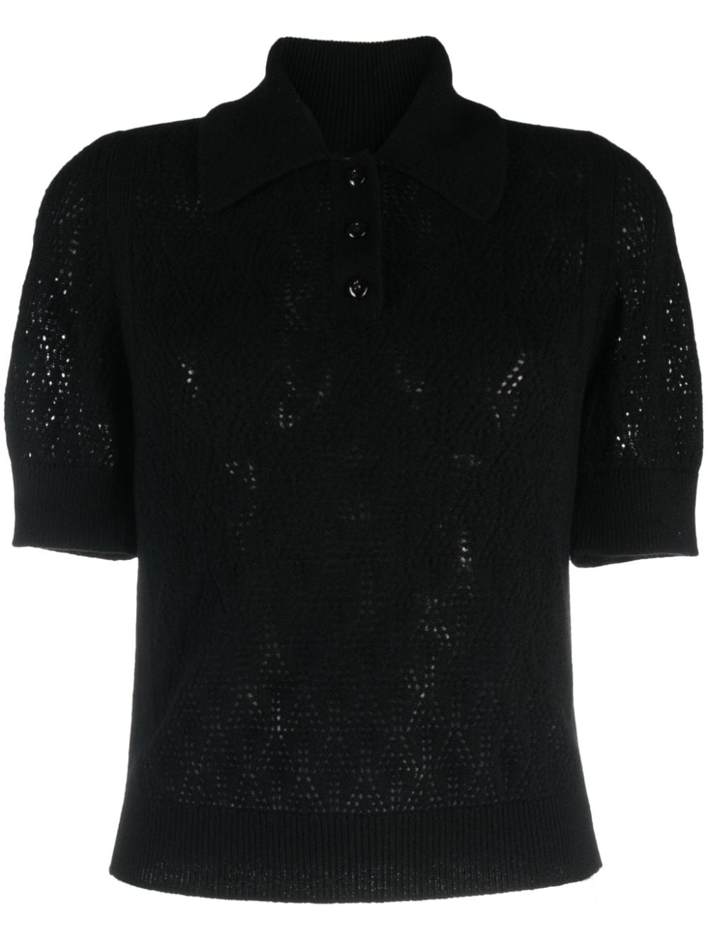 Barrie pointelle-knit cashmere polo top - Black von Barrie