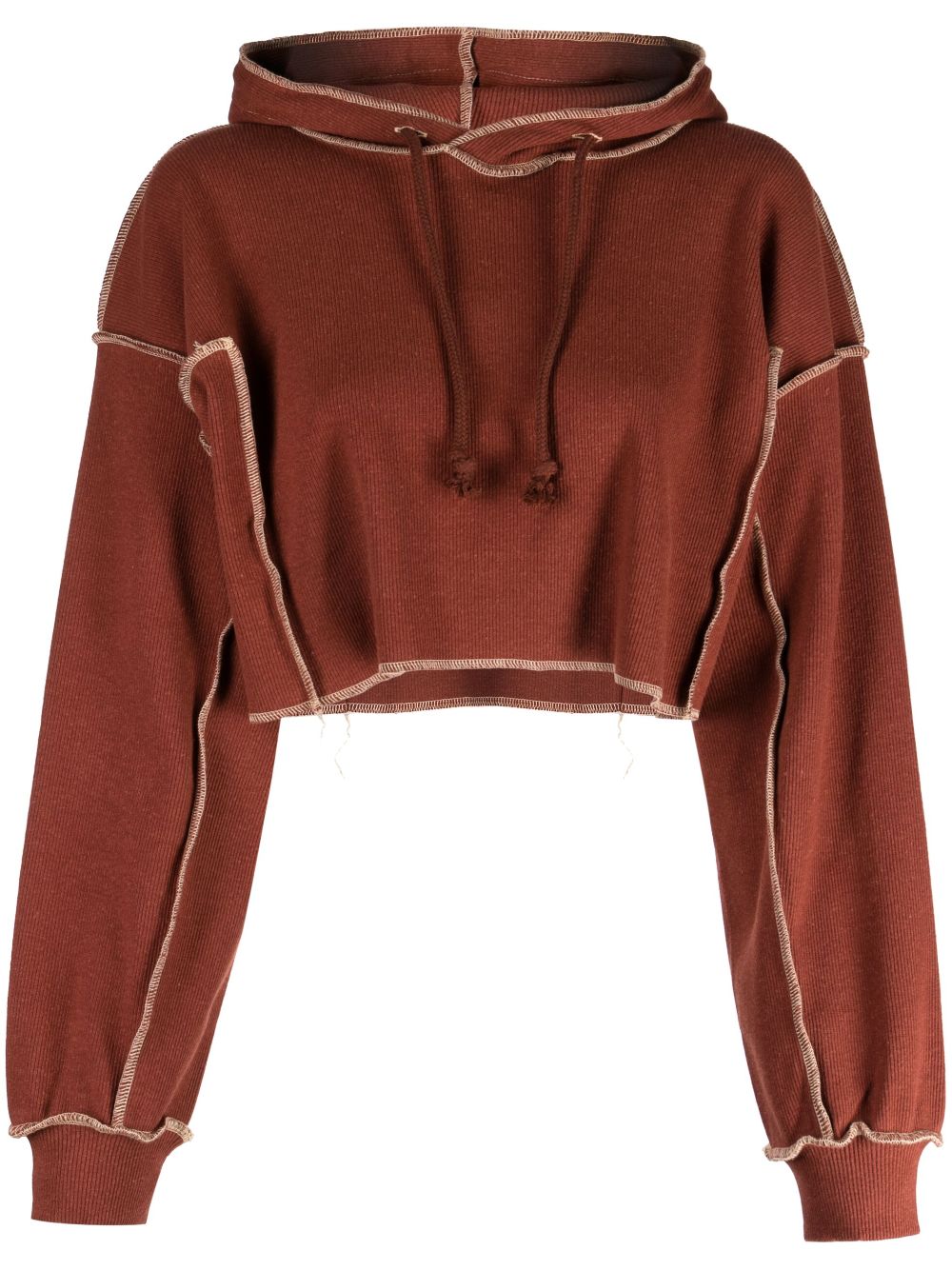 Baserange exposed-seam fine-ribbed cropped hoodie - Red von Baserange