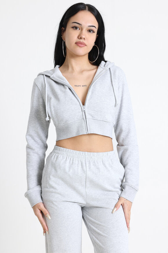 Basigal Crop Kapuzensweatjacke | Hellgrau meliert | Damen  | XS von Basigal