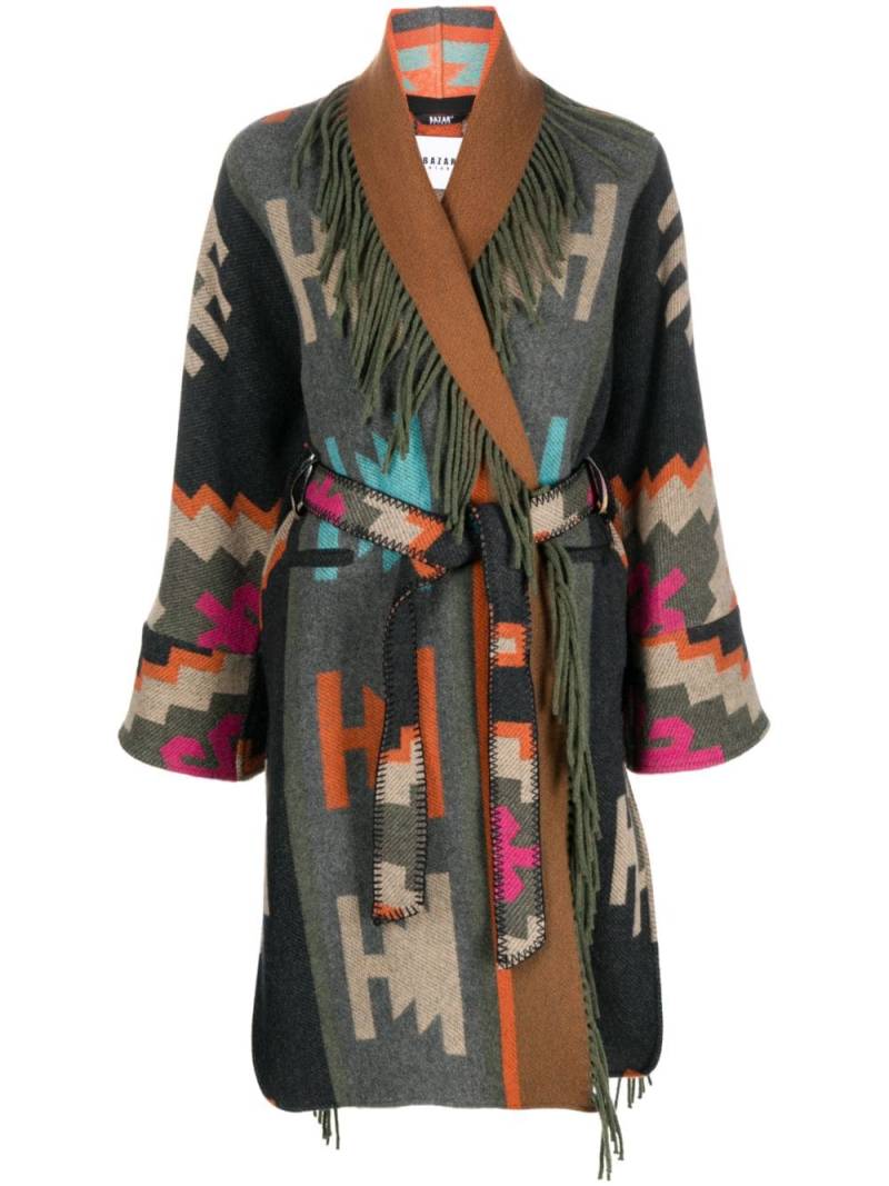 Bazar Deluxe abstract-print fringed coat - Blue von Bazar Deluxe